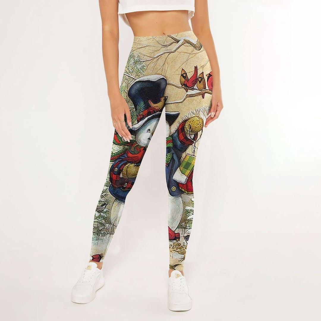 Snowman Snowman And Birds Leggings | Yoga Pants For Women | Spanx Leggings | Leggings For Women