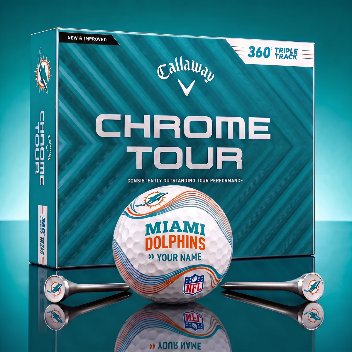 PREMIUM NFL X MIA DELUX PERSONALIZED GOLF BALL FOR TOURNAMENT V33 LIMITED EDITION