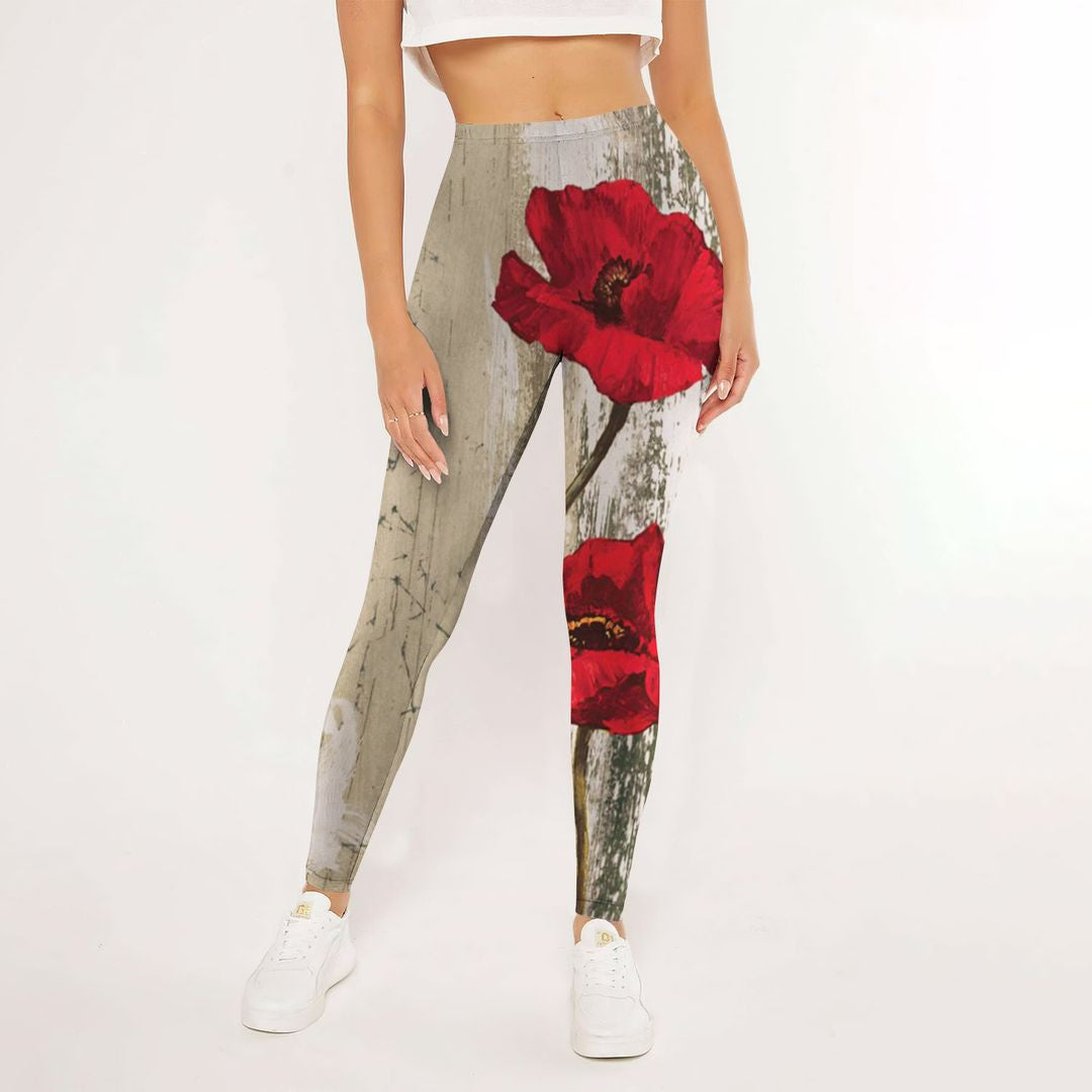 Poppy Flower Leggings | Yoga Pants For Women | Spanx Leggings | Leggings For Women
