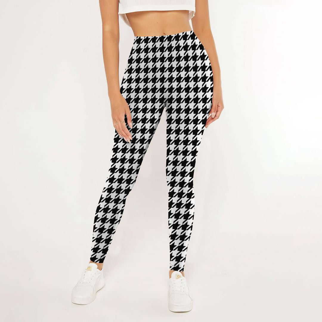 Houndstooth Black White Minimalist Pattern Print Fabric Leggings | Yoga Pants For Women | Spanx Leggings | Leggings For Women