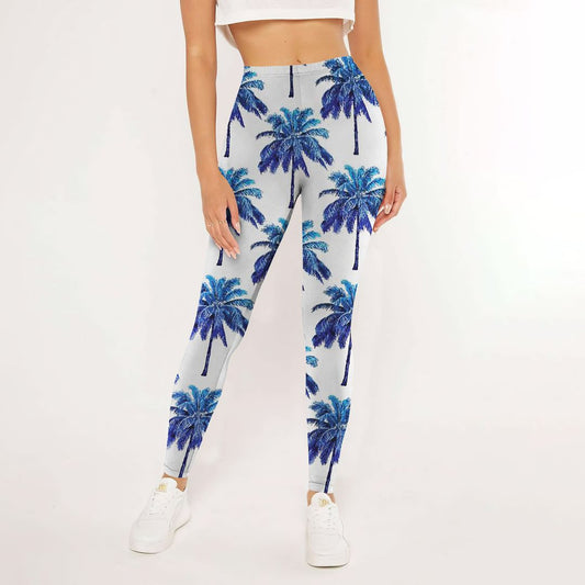 Blue Palm Tree Leggings | Yoga Pants For Women | Spanx Leggings | Leggings For Women