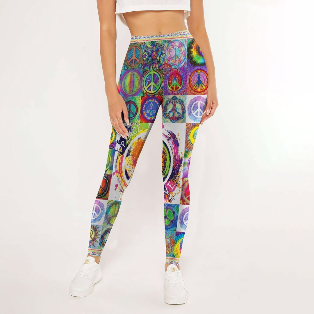 Hippie Peace Square Out Leggings | Yoga Pants For Women | Spanx Leggings | Leggings For Women